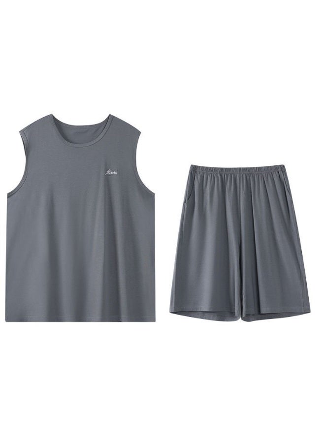 Joychic Men's Modal Sleeveless Tank Top & Shorts Pajama Set - Breathable Thin Summer Loungewear, Plus Size Sports Casual Sleepwear for Home & Outdoor - Image 2