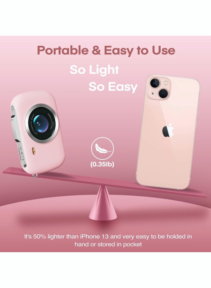 Milatech Digital Camera,5K Cameras for Photography, 64MP UHD Portable Vlogging Camera,18X Zoom Travel Point and Shoot Camera with 32GB TF Card, For Beginners Teen - Pink - Image 5