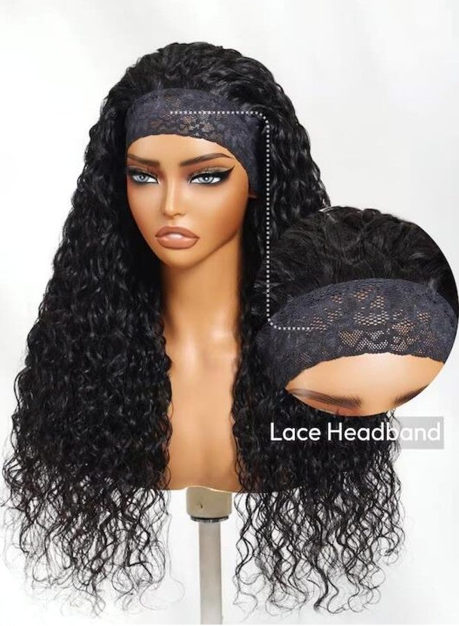 UNICE HookFit Water Wave Headband Wig Human Hair with Drawstring No-Slip Glueless Headband Half Human Hair Wig 150% Density Natural Black 16 inch - Image 4