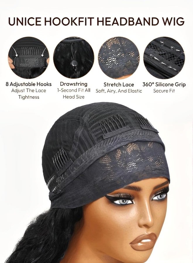UNICE HookFit Water Wave Headband Wig Human Hair with Drawstring No-Slip Glueless Headband Half Human Hair Wig 150% Density Natural Black 16 inch - Image 5