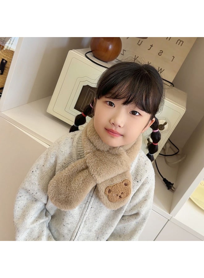 K-style Of Cute And Versatile Plush Kidsren's Scarf Cartoon Boys And Girls Thickeneded Imitation Rabbit Fur Winter Baby Warm Scarf