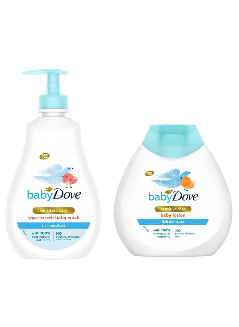 Dove Baby Dove Rich Moisture Hair to Toe Baby Wash 400 ml and Rich Moisture Nourishing Baby Lotion 200ml Combo - Image 1