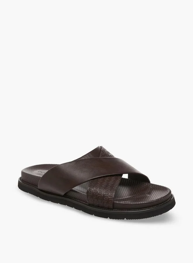 دوتشيني Men Monogram Textured Cross Strap Comfort Sandals