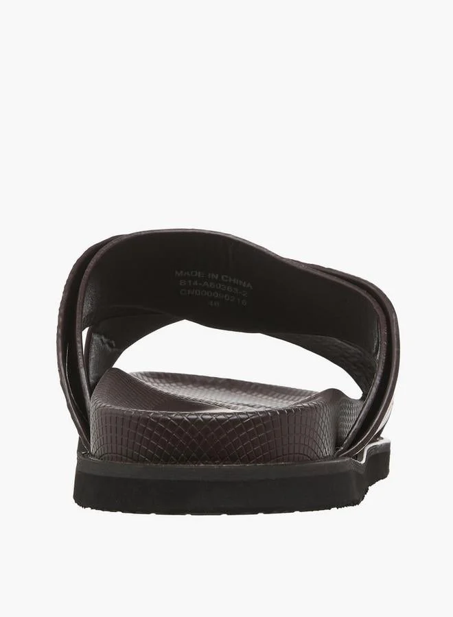 DUCHINI BROWN Men Monogram Textured Cross Strap Comfort Sandals for Men | Best Price UAE
