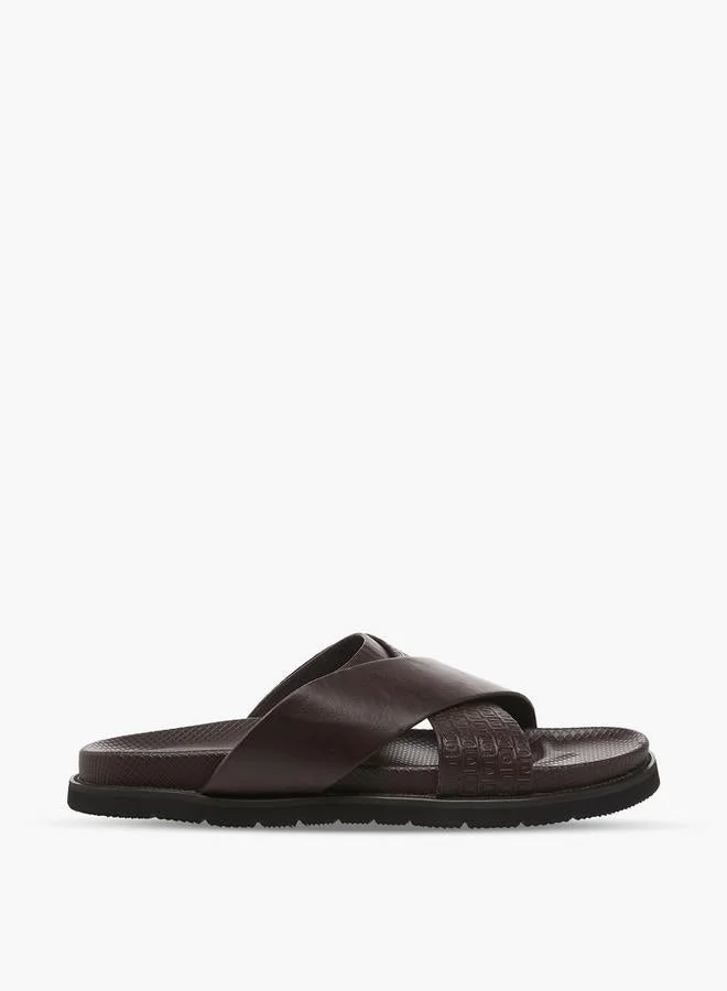 دوتشيني Men Monogram Textured Cross Strap Comfort Sandals
