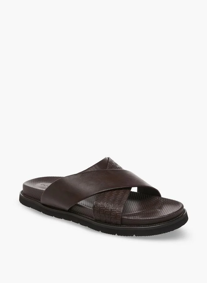 DUCHINI Men Monogram Textured Cross Strap Comfort Sandals