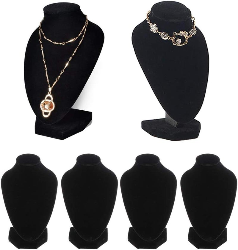 klarakoBlack Velvet Necklace Display Stands Bust Style Jewelry Holder, can be Used to Display Jewelry for Sale at Businesses, Craft Fairs, Home klarako4 Pieces, 16x10cm - Image 5