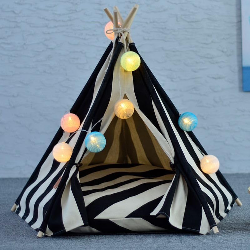 Dog Bed Tent,Portable Pet Tent for Cats or Small Dogs,Removable & Washable,Indoor Dog House with Thick Cushion,Cat Tents for Indoor Cats,Soft,Cozy,Pet Teepee,Dog Cabana Outdoor(White&Black) - Image 2