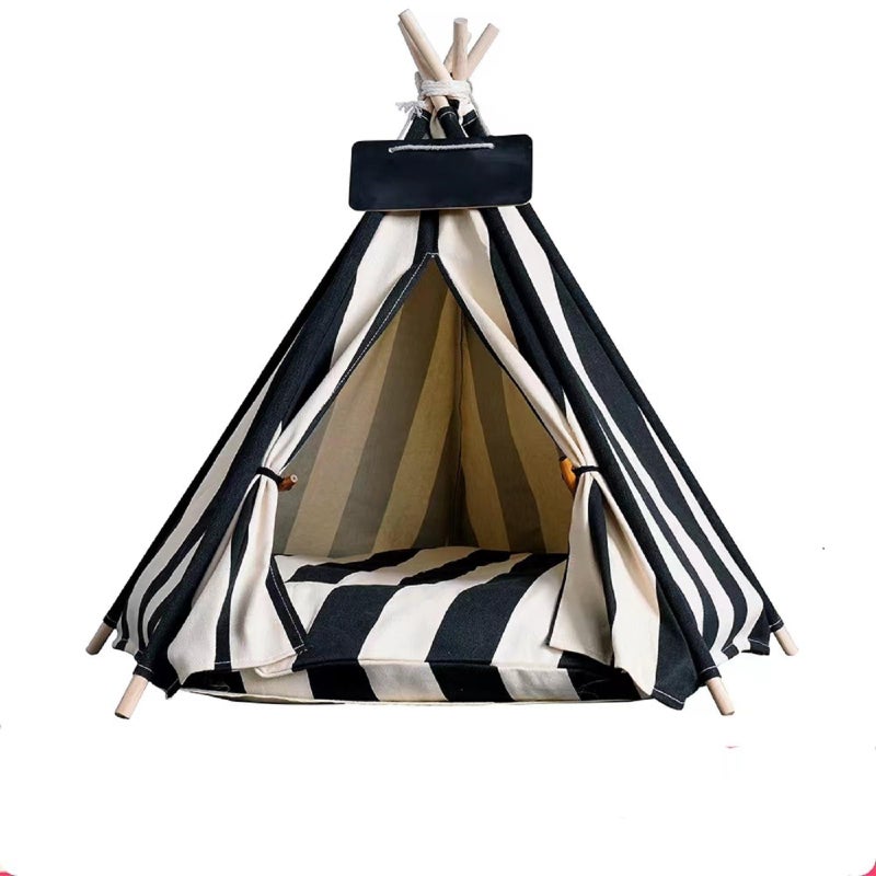 Dog Bed Tent,Portable Pet Tent for Cats or Small Dogs,Removable & Washable,Indoor Dog House with Thick Cushion,Cat Tents for Indoor Cats,Soft,Cozy,Pet Teepee,Dog Cabana Outdoor(White&Black) - Image 1