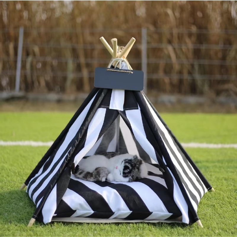 Dog Bed Tent,Portable Pet Tent for Cats or Small Dogs,Removable & Washable,Indoor Dog House with Thick Cushion,Cat Tents for Indoor Cats,Soft,Cozy,Pet Teepee,Dog Cabana Outdoor(White&Black) - Image 3