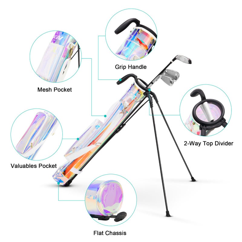 KVV Lightweight Sunday Golf Stand Bag, Colorful Fashion Pitch and Putt Golf Bag (Holographic) - Image 3