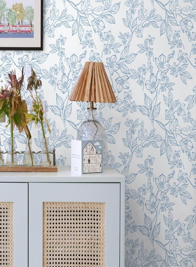 Ismoon Peel and Stick Wallpaper Blue and White Contact Paper Modern Flroal Wall Papaer Textured Removable Self Adhesive Vinyl Stick on Wallpaper for Bedroom Cabinet 17.3x78.7in - Image 3