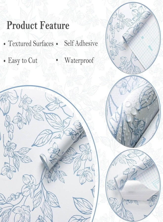 Ismoon Peel and Stick Wallpaper Blue and White Contact Paper Modern Flroal Wall Papaer Textured Removable Self Adhesive Vinyl Stick on Wallpaper for Bedroom Cabinet 17.3x78.7in - Image 2