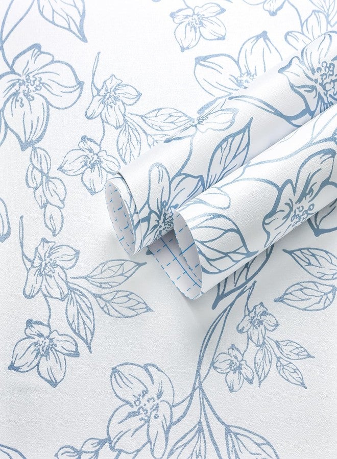 Ismoon Peel and Stick Wallpaper Blue and White Contact Paper Modern Flroal Wall Papaer Textured Removable Self Adhesive Vinyl Stick on Wallpaper for Bedroom Cabinet 17.3x78.7in - Image 1