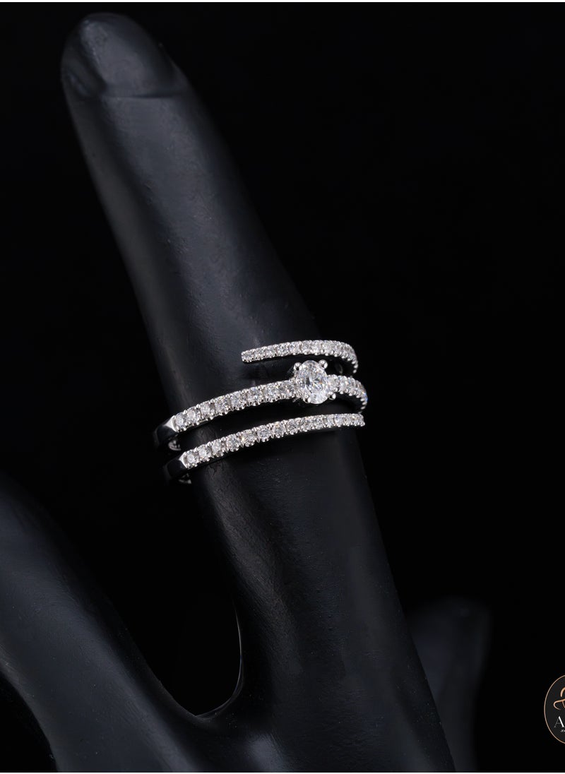 AAZ Jewellery L.L.C - Oval Natural Diamond 18K Gold Tri-Band Ring - Image 1