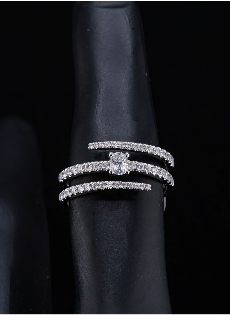 AAZ Jewellery L.L.C - Oval Natural Diamond 18K Gold Tri-Band Ring - Image 1