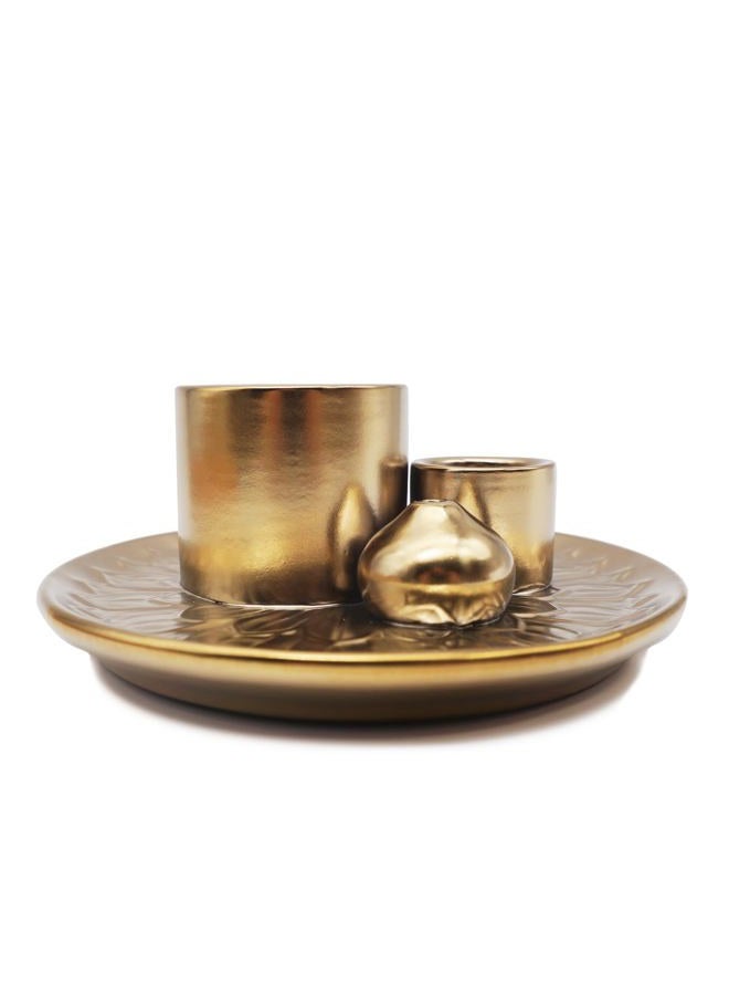 YIENENG 4 in 1 Multifunctional Ceramic Incense and Candle Holder with Ash Catcher Tray Suit for Burning White Sage, Palo Santo Sticks (Golden) - Image 2