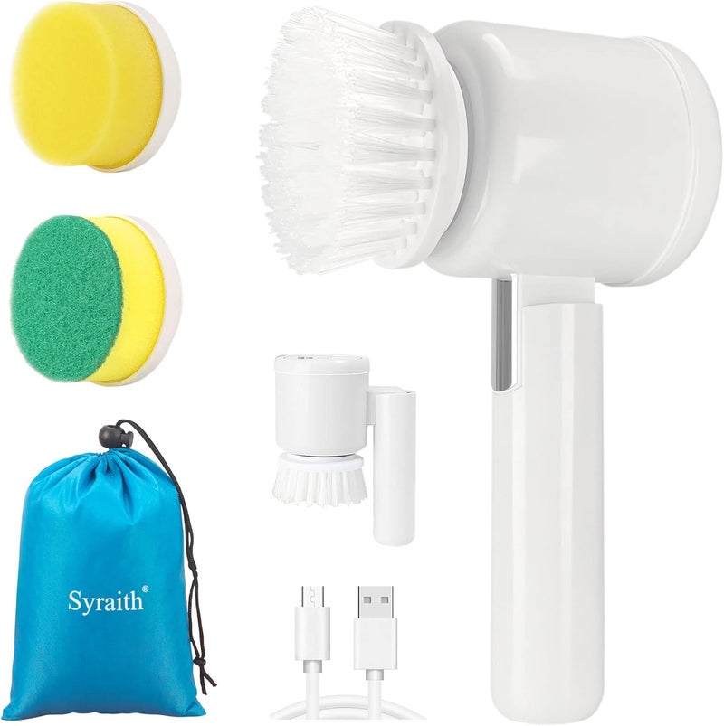 Syraith Electric Spin Scrubber, Chargeable Electric Scrubber, Electric Cleaning Brush with 3 Brush Heads and Adjustable handle, for Tile, Tub, Dish, Sink, Grout, Wall, Kitchen, Including Storage Bag - Image 1