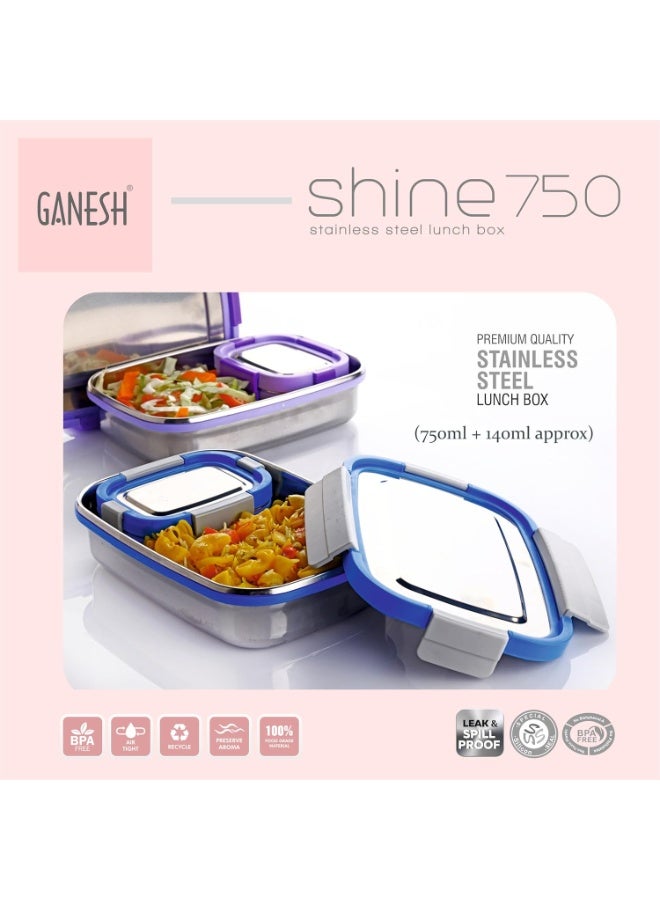 Ganesh Shine Stainless Steel Airtight Leak-Proof Lunch Box for Office, School, Picnic - Color May Vary - 750 Ml - Image 3
