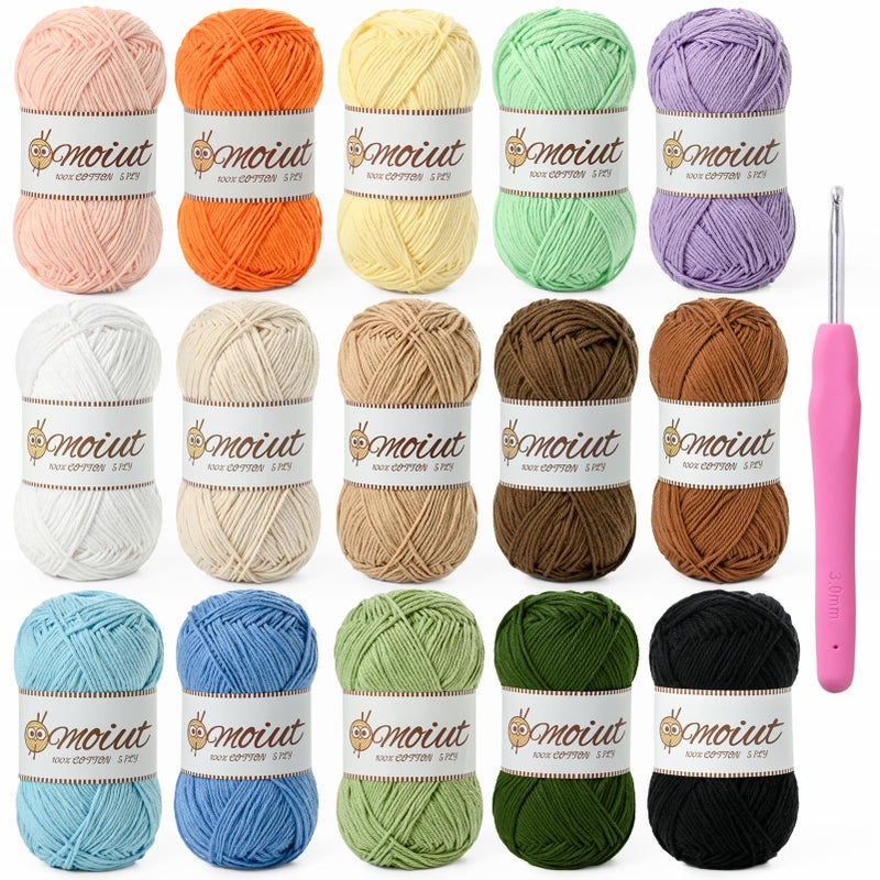 OMoiut 15 Pack 100% Milk Cotton Yarn for Crocheting, 750g/1968.5yd Baby Yarn for Crocheting Soft, Fuzzy 5 Ply Cotton Crochet Amigurumi Yarn for Puzzle/Clothes&Crafts(Set A) - Image 1