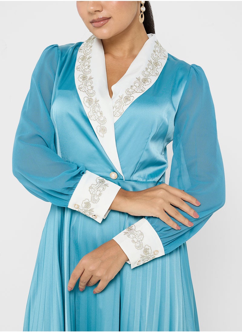 ELLA - Pleated Dress With Embroidered Collar - Image 1