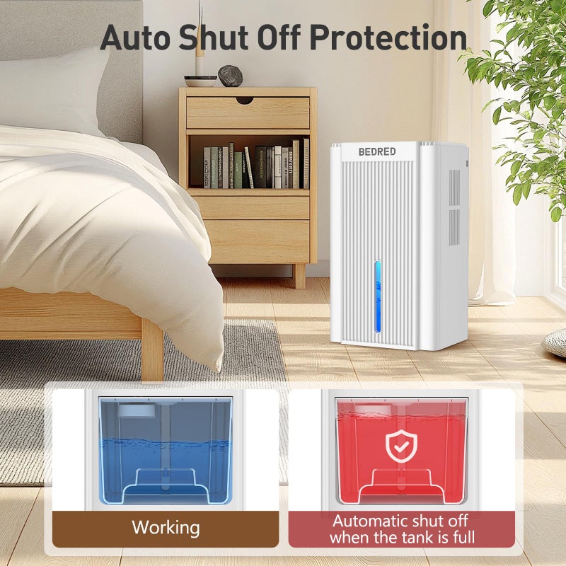 BEDRED Dehumidifier, 95OZ Dehumidifier for Home 1000 Sq.Ft - Quiet with Auto Shut Off & Relaxing 7 Color Ambient Light,Ideal for Livingroom, Bedroom, Basement(White) - Image 4