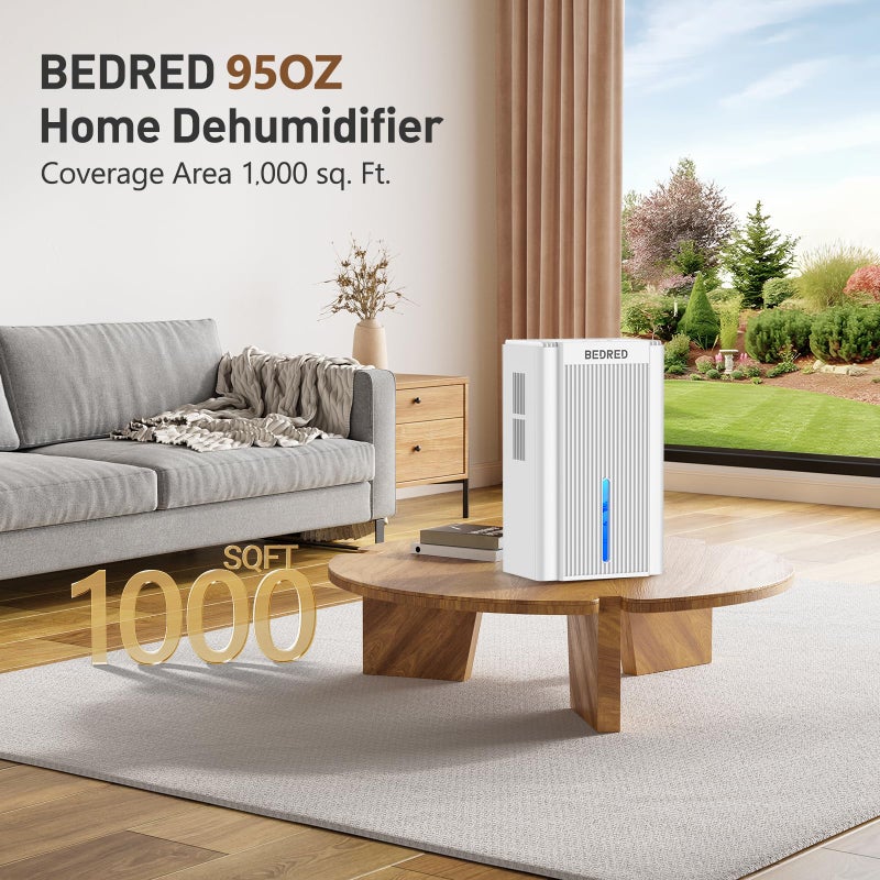 BEDRED Dehumidifier, 95OZ Dehumidifier for Home 1000 Sq.Ft - Quiet with Auto Shut Off & Relaxing 7 Color Ambient Light,Ideal for Livingroom, Bedroom, Basement(White) - Image 2