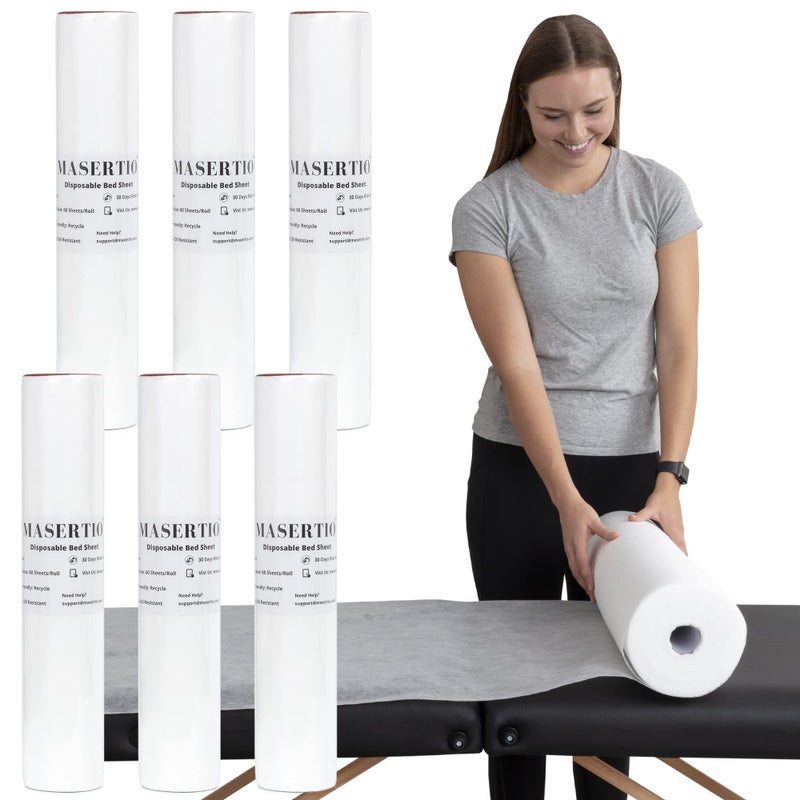 MASERTIO Disposable Massage Bed Cover - 60 Sheets Per Roll, Non-woven Disposable Material - Ideal for Spa, Massage Table, Tattoo, Waxing Table - No Crinkle Table Sheets - 31.5 x 71 Inches (6 Rolls) - Image 2
