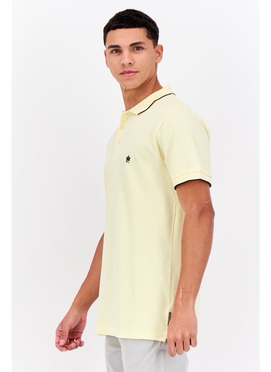 French Connection - Men Regular Fit Brand Logo Short Sleeve Polo Shirt, Lemon - Image 1