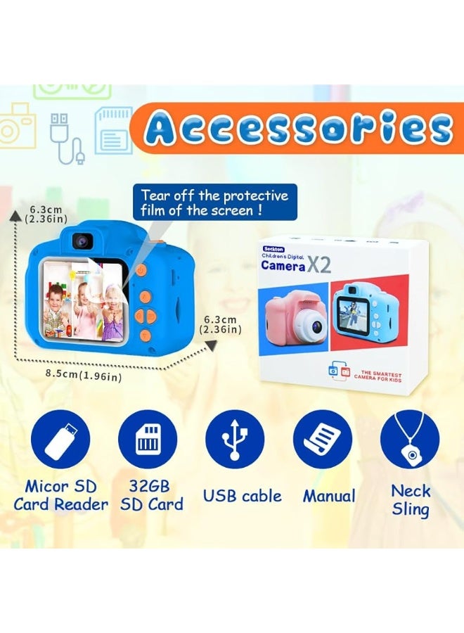 Seckton Upgrade Kids Selfie Camera, Christmas Birthday Gifts for Boys Age 3-9, HD Digital Video Cameras for Toddler, Portable Toy for 3 4 5 6 7 8 Year Old Boy with 32GB SD Card-Navy Blue - Image 2