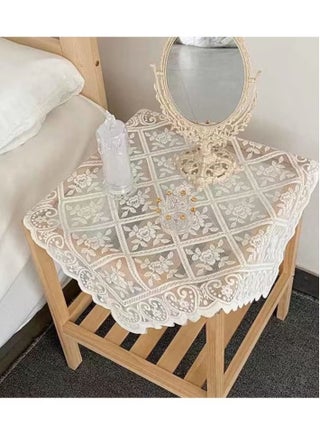 Lace Table Doilies Square Bedside Tablecloth Nightstand Cover Coffee Dining Tables Centerpiece Small Table Cloth Vase Mat (Pure White 60*60cm) - view 3