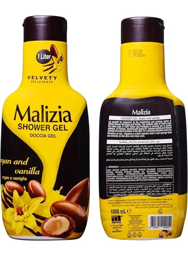 Malizia Velvety Argan & Vanilla Scent Bath Foam Shower Gel 1000 ml - Image 1