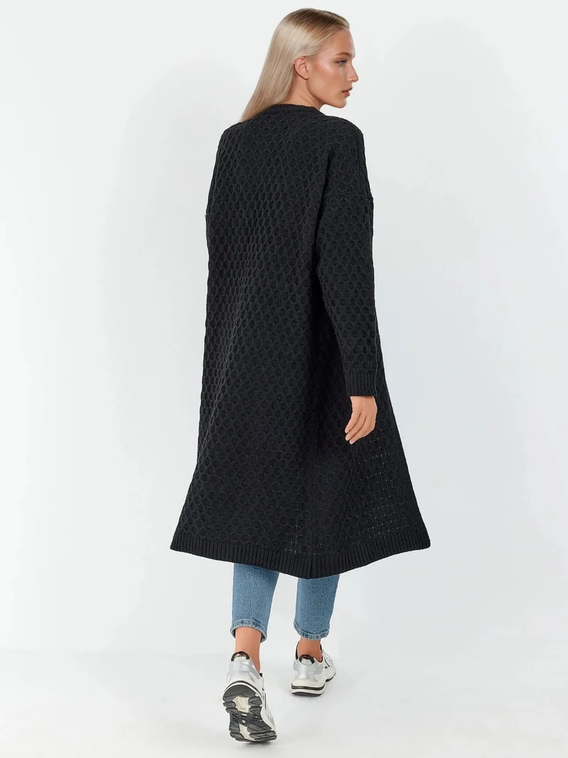 MY FASHION Black Oversized Striped Half-Zip Knit Sweater for Women | Best Price UAE