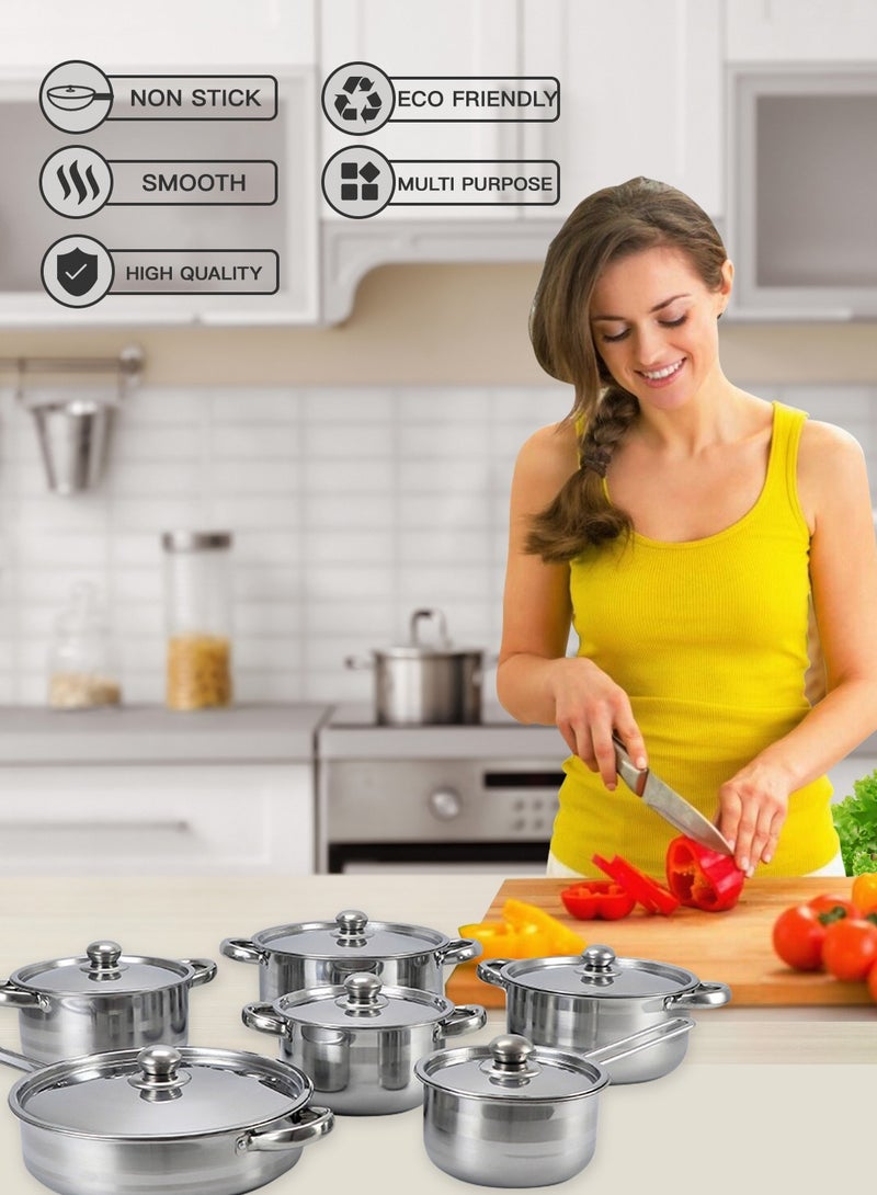 Sharpdo 12 Piece Stainless Steel Stock Pot Frying Pan Cookware Set - Image 1