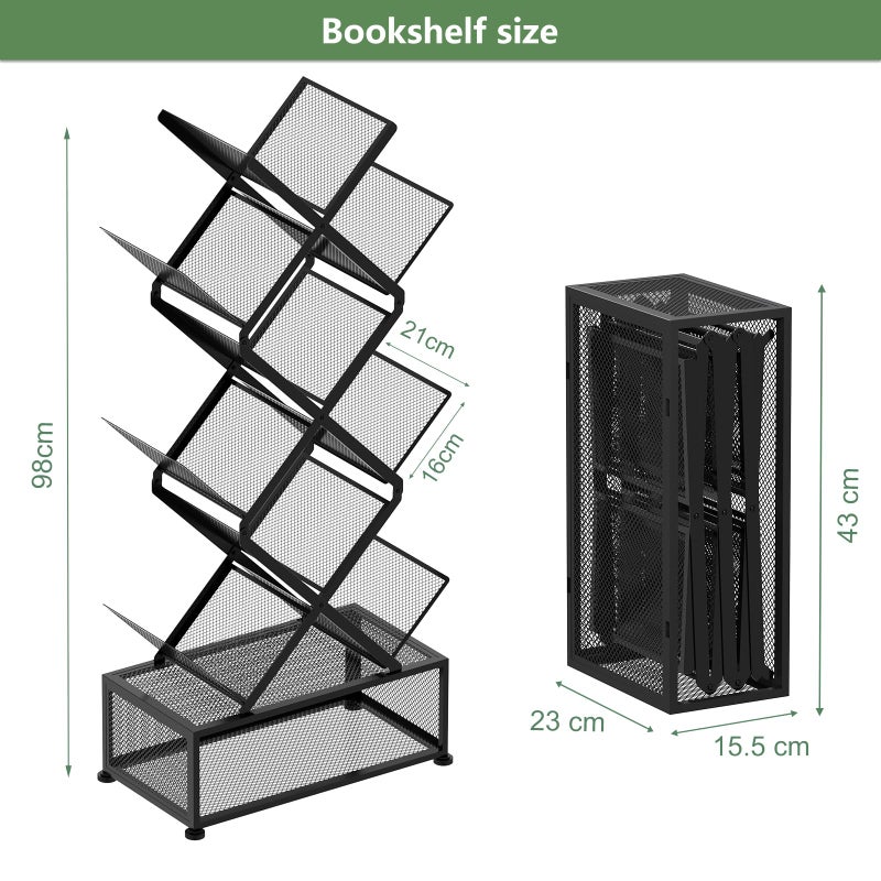 Gintan 9-Tier Space Saving Book Shelf with Storage,Bedroom Shelves Folding Bookshelves,No Installation Required Shelf Tree Metal Bookshelf for Living Room,Study,Home Office,Bed Room (Black) - Image 2