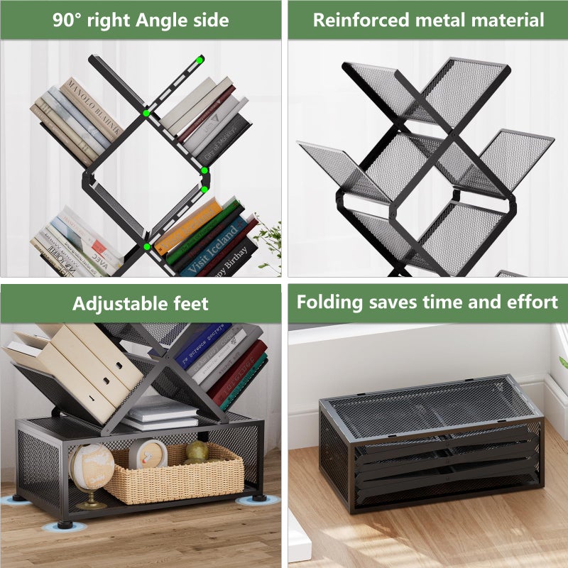 Gintan 9-Tier Space Saving Book Shelf with Storage,Bedroom Shelves Folding Bookshelves,No Installation Required Shelf Tree Metal Bookshelf for Living Room,Study,Home Office,Bed Room (Black) - Image 3