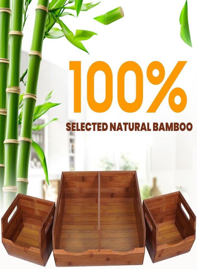 Bewbow [Upgraded] 2-tier Stackable Bamboo Pantry Storage Bins, Potato and Onion Storage Baskets with Handles, Removable Divider, Pantry Organizer Holder for Kitchen, Office, Cabinet, Fruit Storage (Walnut) - Image 4