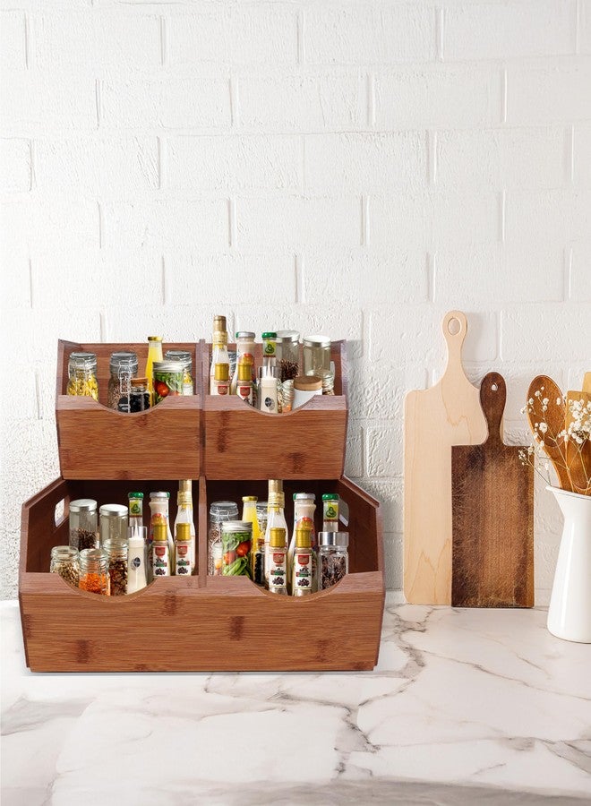 Bewbow [Upgraded] 2-tier Stackable Bamboo Pantry Storage Bins, Potato and Onion Storage Baskets with Handles, Removable Divider, Pantry Organizer Holder for Kitchen, Office, Cabinet, Fruit Storage (Walnut) - Image 5