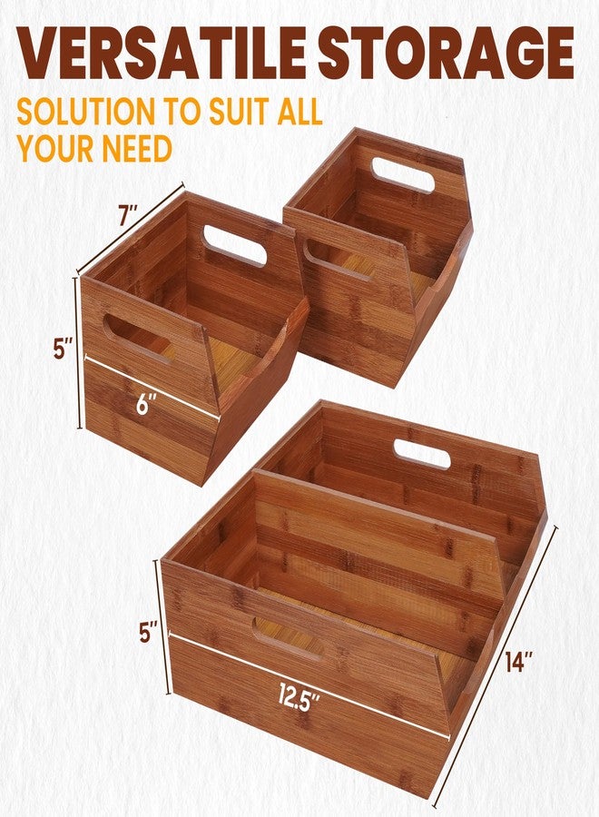 Bewbow [Upgraded] 2-tier Stackable Bamboo Pantry Storage Bins, Potato and Onion Storage Baskets with Handles, Removable Divider, Pantry Organizer Holder for Kitchen, Office, Cabinet, Fruit Storage (Walnut) - Image 3
