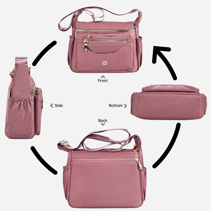 CAAORDKSO Messenger Bag for Women, Waterproof Nylon Crossbody Bags for Women Travel Shoulder Bag Lightweight Purse Handbag with Multi Zipper Pocket and Adjustable Strap (Pink Purple) - Image 3