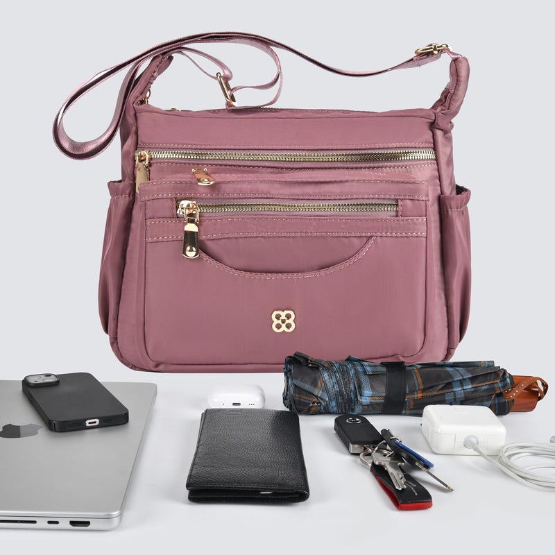 CAAORDKSO Messenger Bag for Women, Waterproof Nylon Crossbody Bags for Women Travel Shoulder Bag Lightweight Purse Handbag with Multi Zipper Pocket and Adjustable Strap (Pink Purple) - Image 5