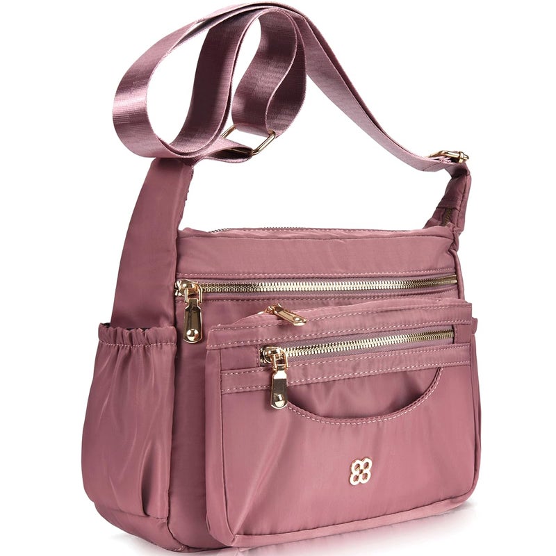 CAAORDKSO Messenger Bag for Women, Waterproof Nylon Crossbody Bags for Women Travel Shoulder Bag Lightweight Purse Handbag with Multi Zipper Pocket and Adjustable Strap (Pink Purple) - Image 1