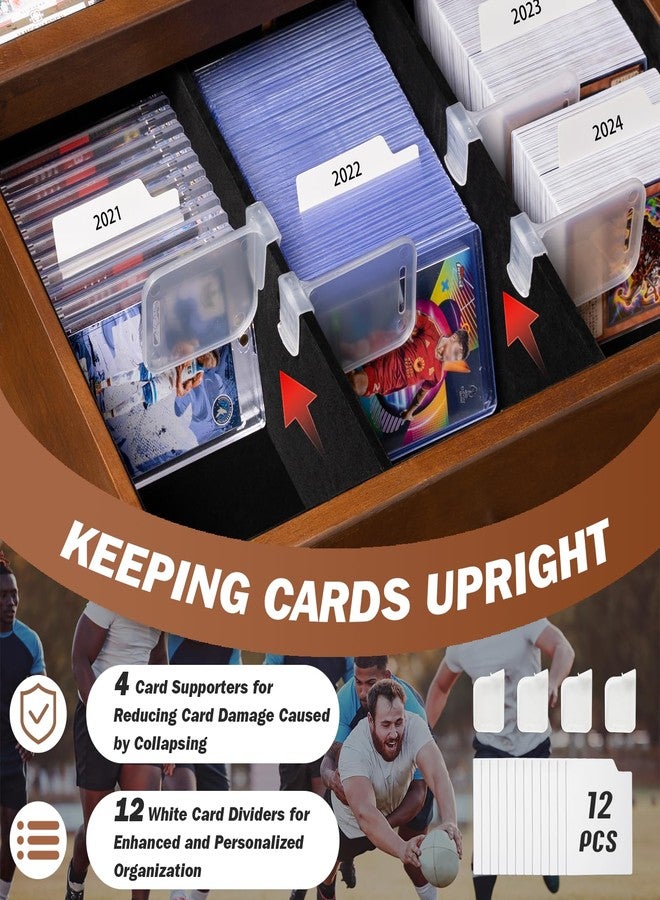 Emfogo Trading Card Storage Box, 70+ Graded Card Storage Box with Custom Drawer, Wood Storage Display Case with Large Clear Window, Sports Trading Card Box with Dividers for TCG/Mtg Collection - Image 3