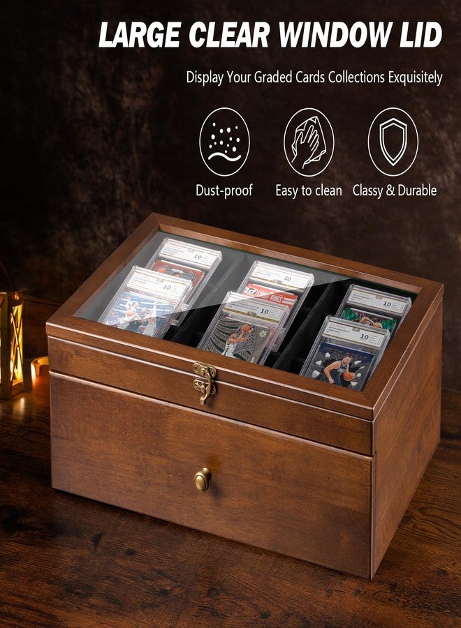 Emfogo Trading Card Storage Box, 70+ Graded Card Storage Box with Custom Drawer, Wood Storage Display Case with Large Clear Window, Sports Trading Card Box with Dividers for TCG/Mtg Collection - Image 2