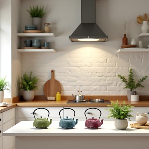YJX Tea Kettle, Japanese Cast Iron Teapot with Stainless Steel Infuser, Cast Iron Tea Kettle, Durable Teapot Coated with Enameled Interior (40.6oz Sage Green Bamboo Leaf Pattern) - Image 3