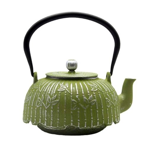 YJX Tea Kettle, Japanese Cast Iron Teapot with Stainless Steel Infuser, Cast Iron Tea Kettle, Durable Teapot Coated with Enameled Interior (40.6oz Sage Green Bamboo Leaf Pattern) - Image 1