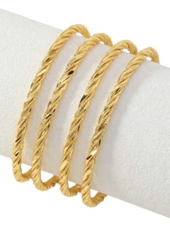 YUCCA Large Set of 4 Copper Twisted Rope Cuff Bracelets, 24K Gold Plated, Luxury and Fashionable - Perfect Wedding, Birthday, Mother's Day Gift for Girlfriends and Moms  - Image 1