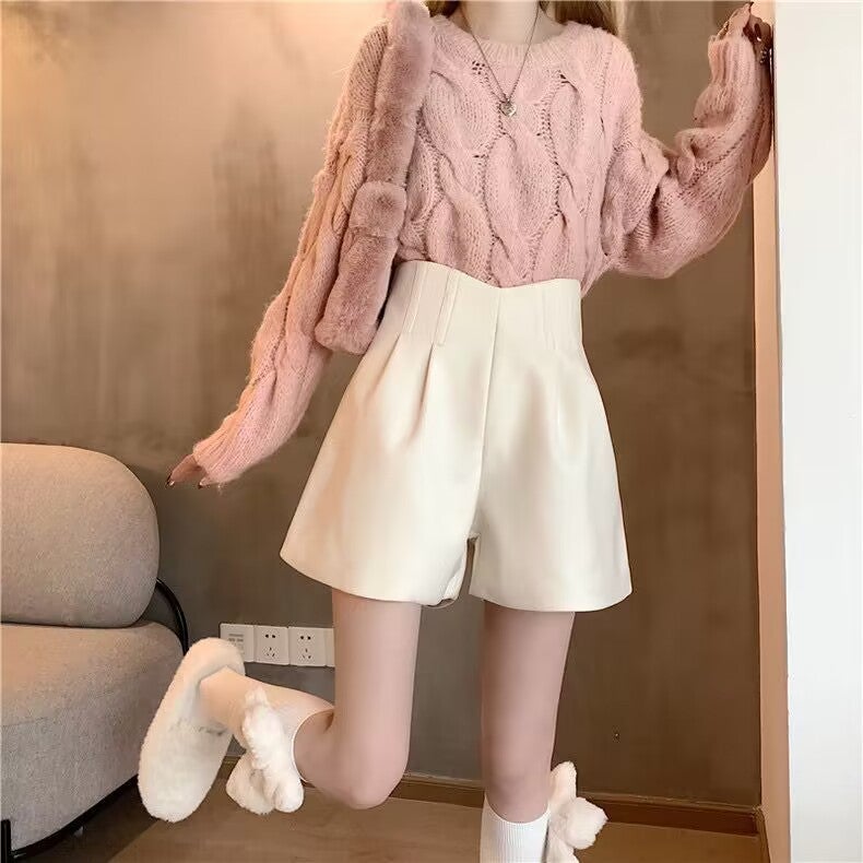 High Quality Woolen Shorts Wide Leg Boot Pants For Women High Waist Slimming Versatile Woolen Outer Wear Bottoming Pants - Image 2