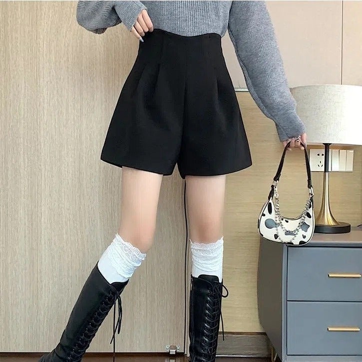 High Quality Woolen Shorts Wide Leg Boot Pants For Women High Waist Slimming Versatile Woolen Outer Wear Bottoming Pants - Image 5