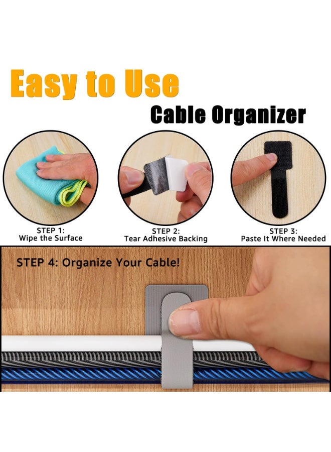 【80PCS Hook and Loop Cable Ties】Data Cable Organizer Wire Management | Self-Adhesive Cord Clips | Reusable Durable Fasteners | Dense Loop Surface Secure Hold | Multi-Scene Application | Essential Home Office Organizer - Image 3
